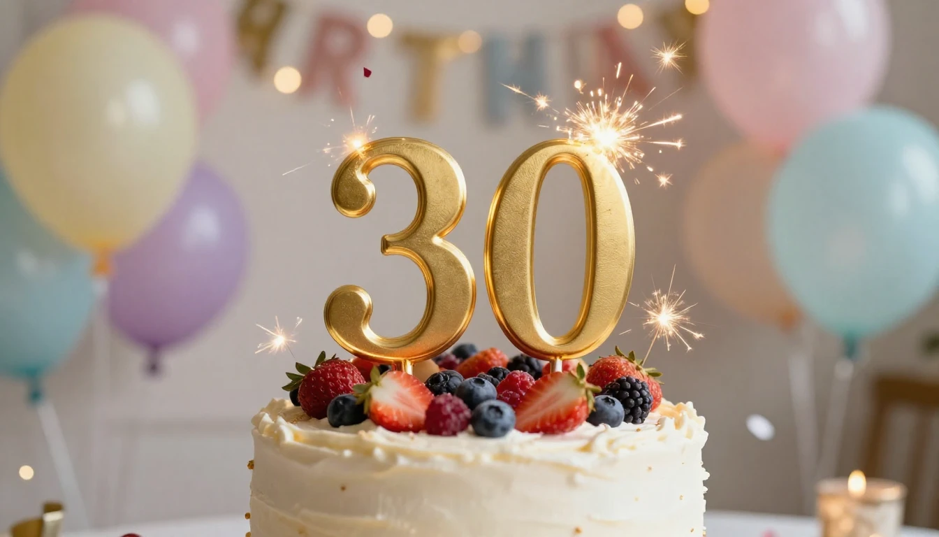 A festive and elegant birthday celebration scene focusing on...