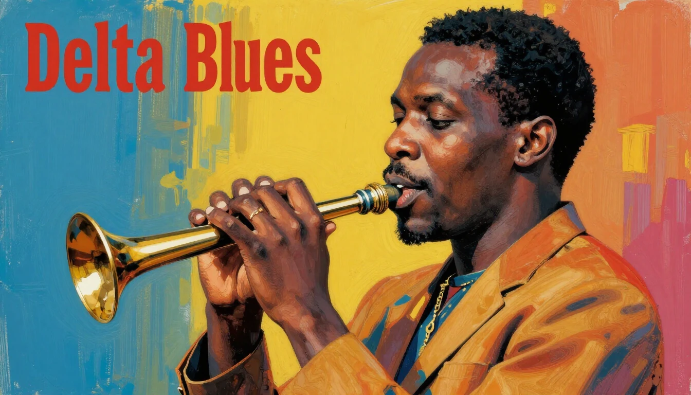 Album cover art for instrumental music about delta blues, ar...