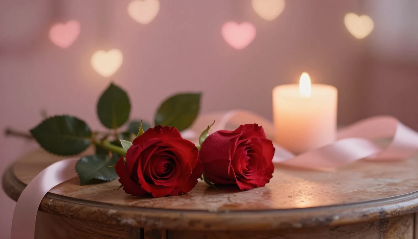 A soft and ethereal scene featuring two delicate red roses r...