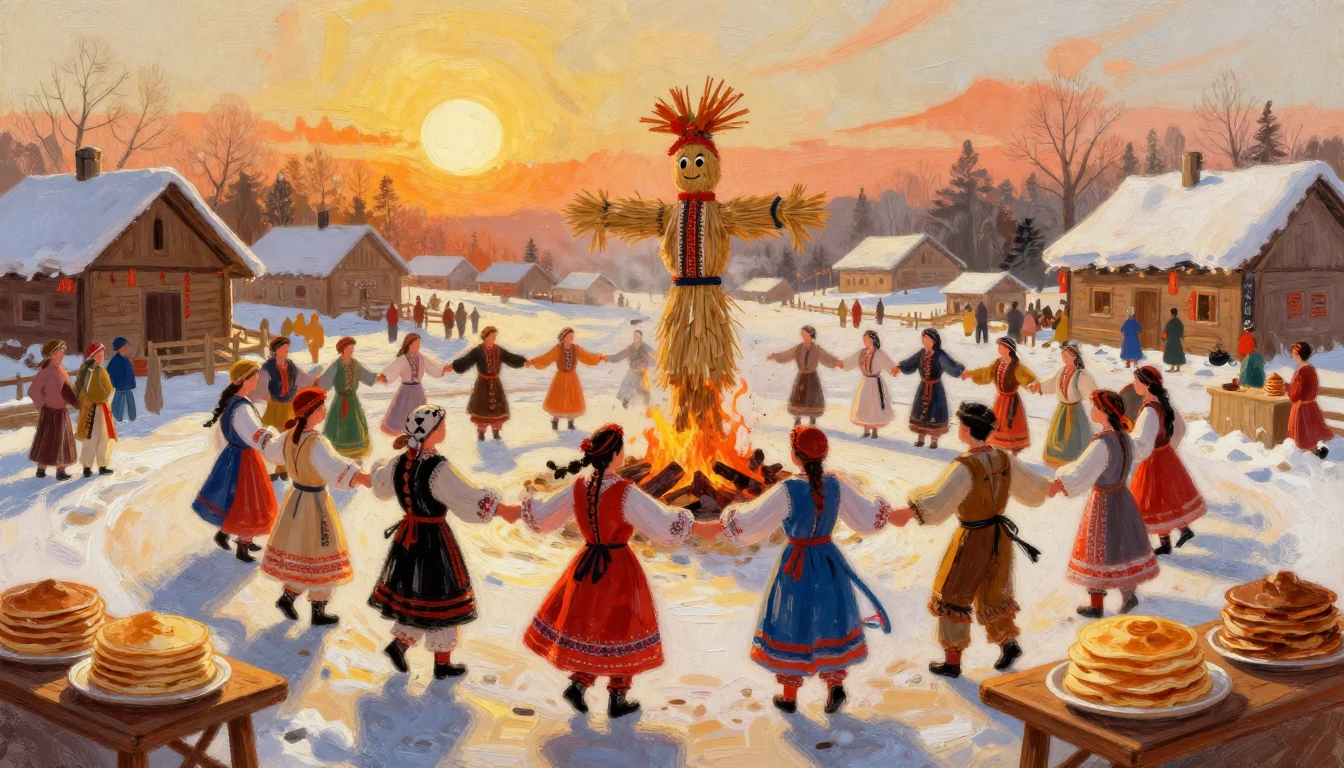 A vibrant scene of a traditional Slavic village festival in ...