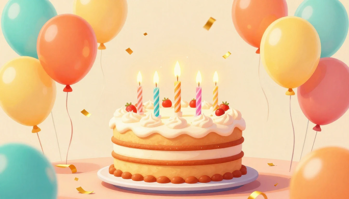 A vibrant and colorful digital illustration of a birthday ce...