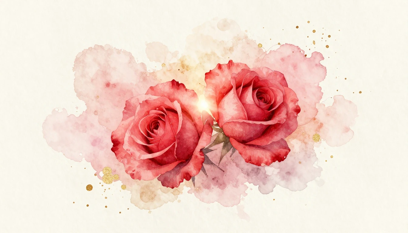 A beautiful watercolor painting of two delicate red roses in...