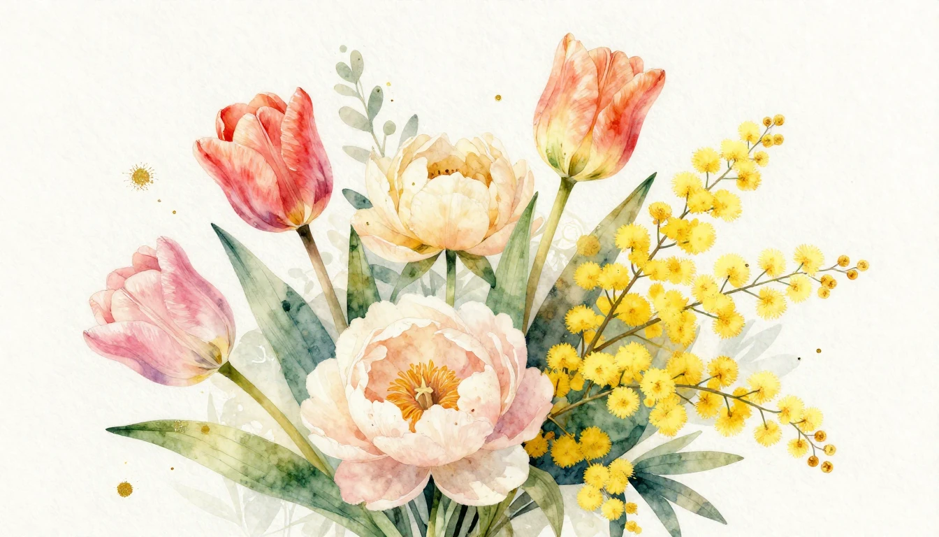 A beautiful watercolor painting featuring a vibrant bouquet ...