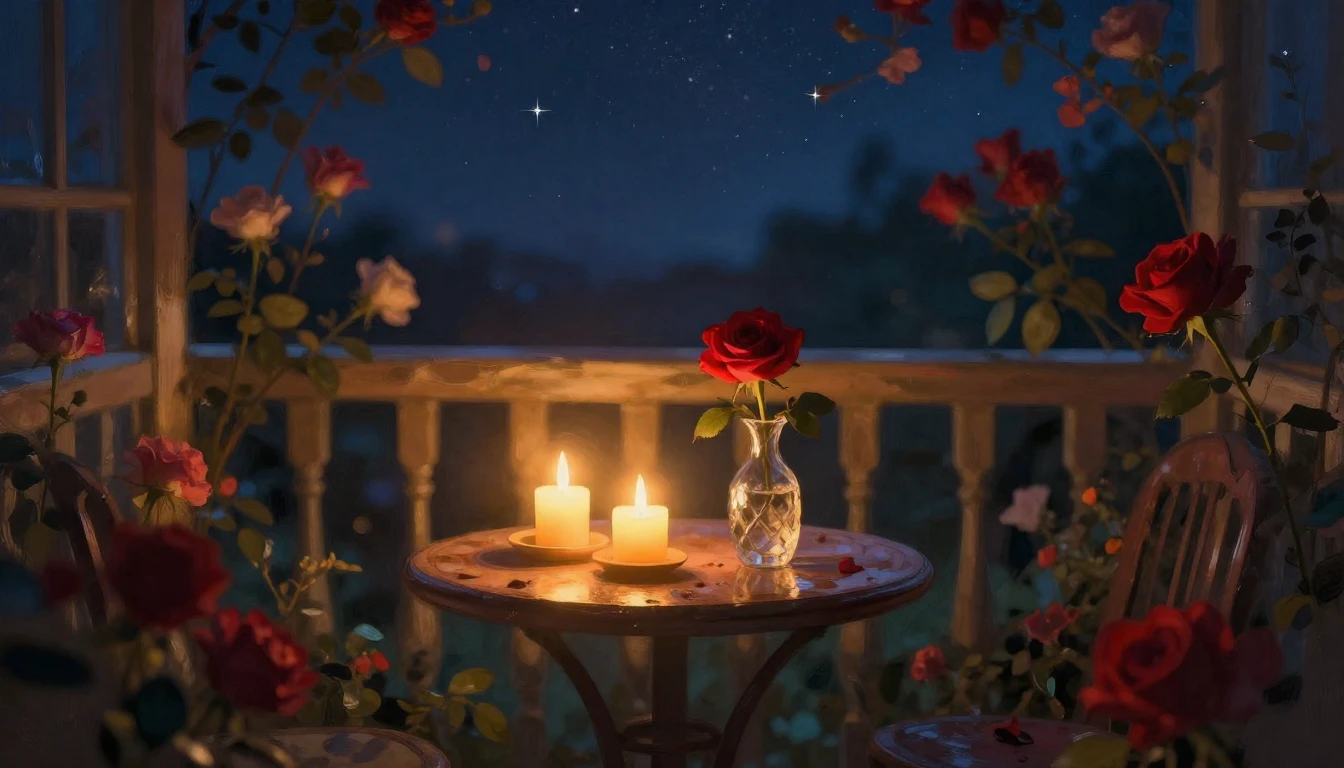 A dreamy, impressionistic scene of a quiet balcony overlooki...