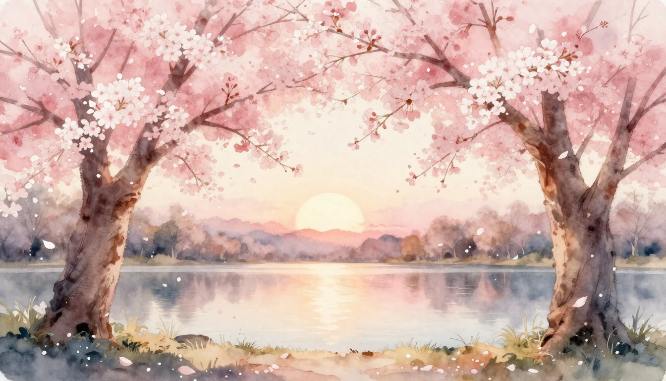 A beautiful watercolor painting of two intertwined cherry bl...