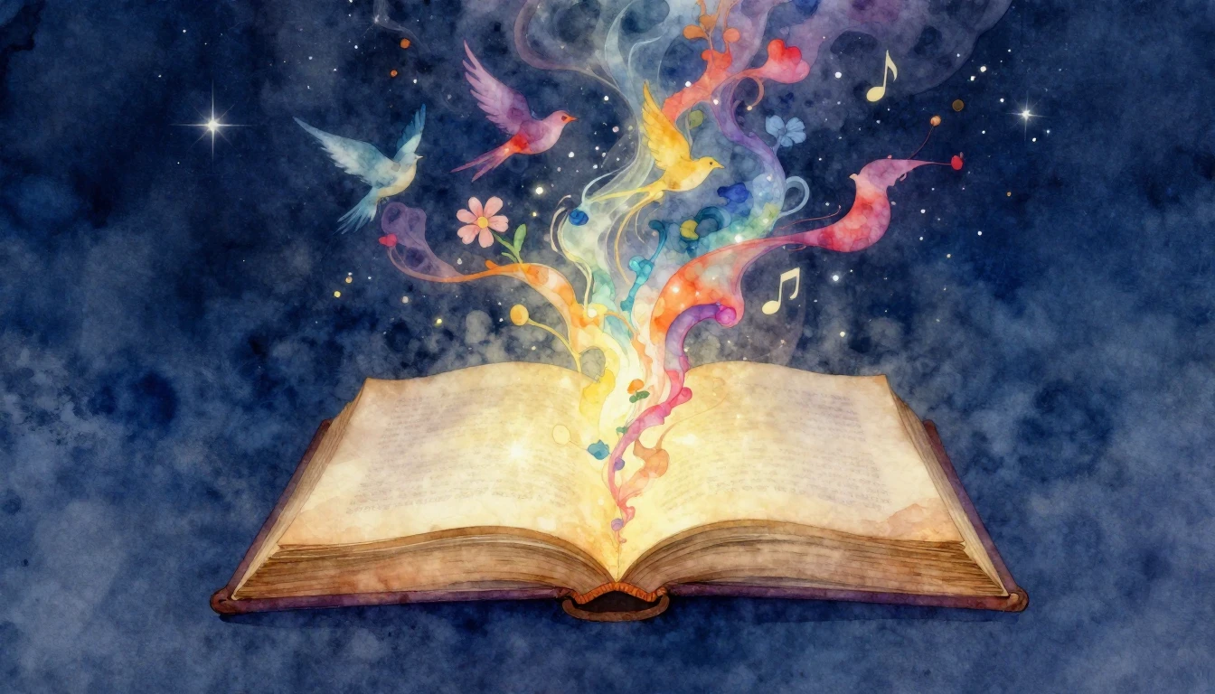 A dreamy and ethereal watercolor painting depicting an open ...