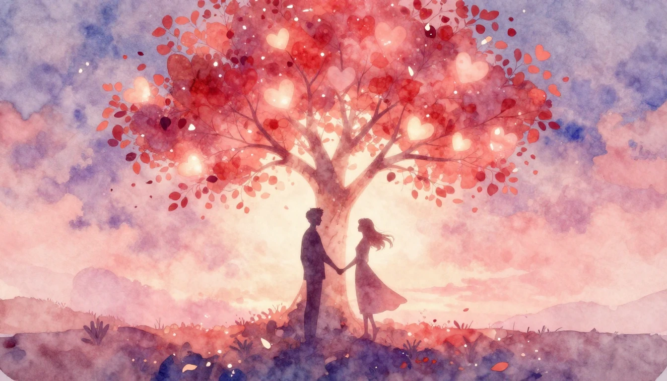 A soft and romantic watercolor illustration depicting two si...
