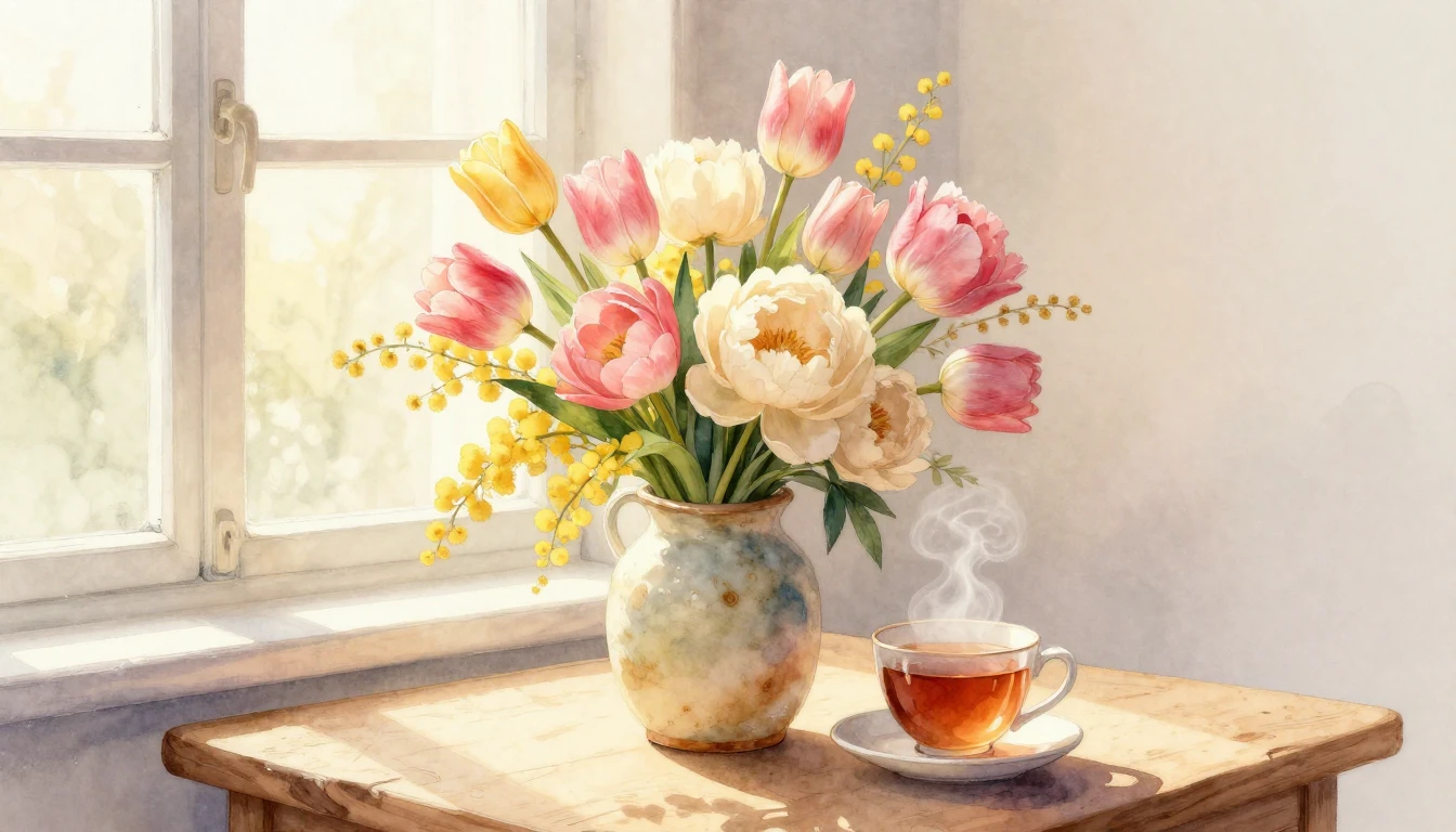 A delicate watercolor painting capturing the essence of spri...