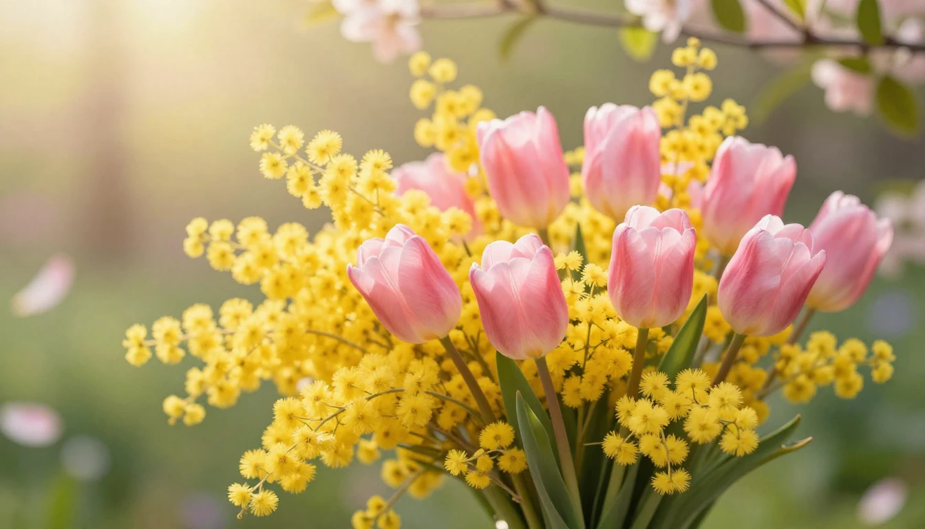 A beautiful spring composition featuring a lush bouquet of y...