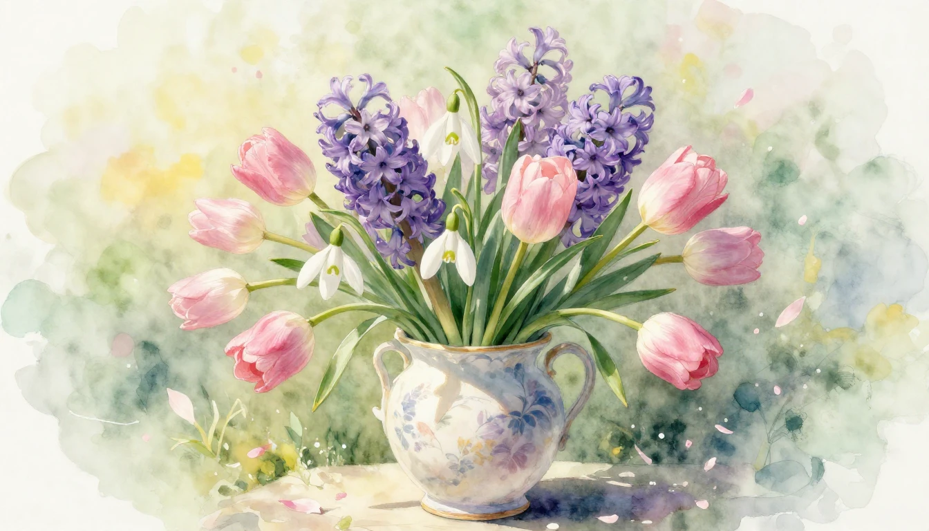 A delicate watercolor painting capturing the essence of spri...