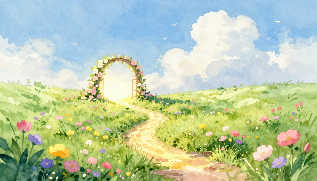 A soft and ethereal watercolor painting depicting a vibrant ...