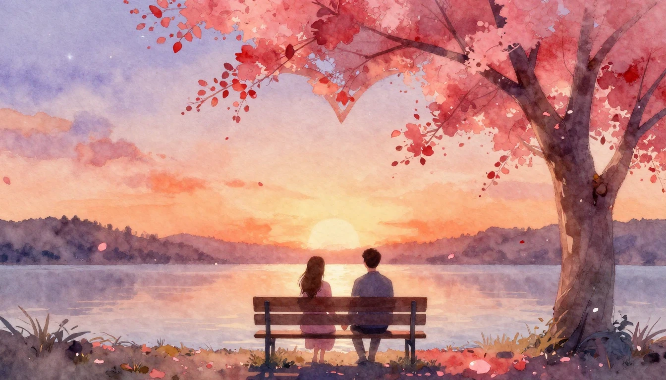 Soft and dreamy watercolor painting featuring a silhouette o...