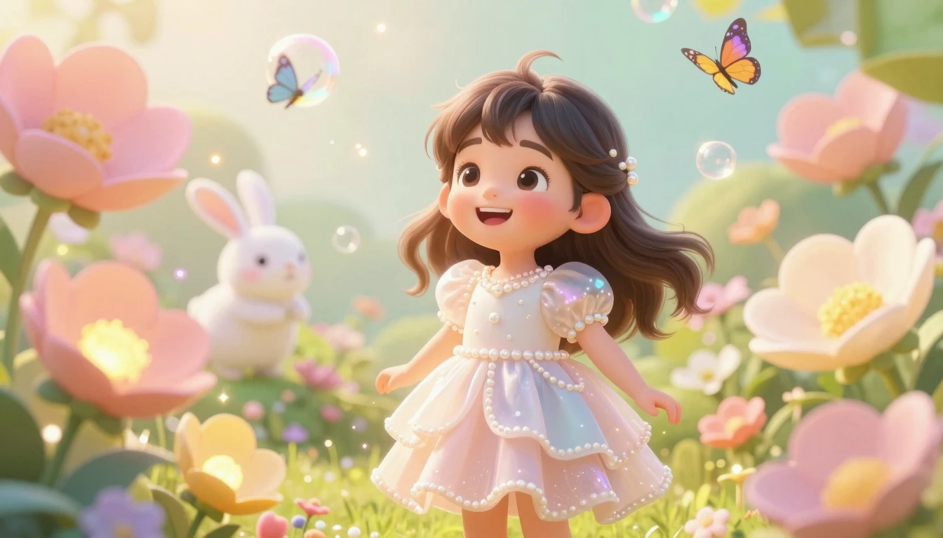 A magical and enchanting illustration of a cheerful 7-year-o...