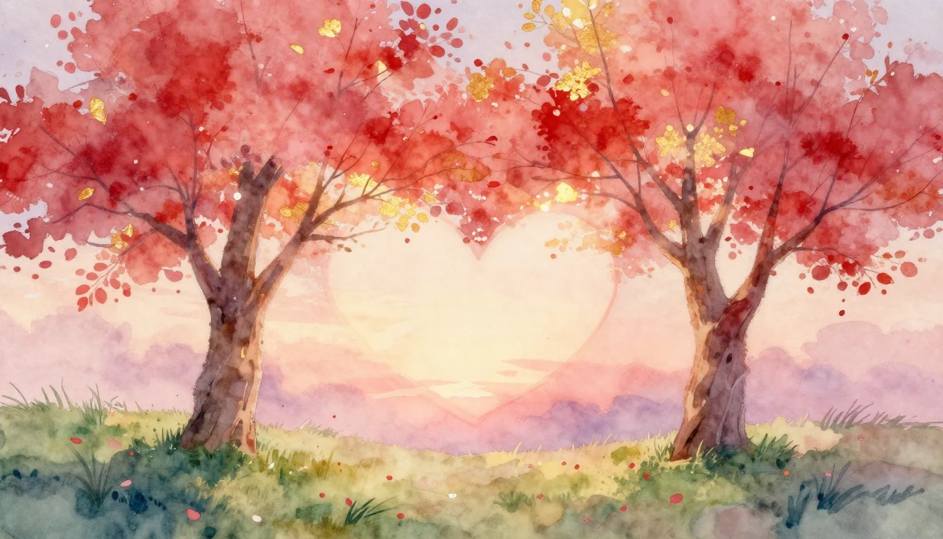 A soft and dreamy watercolor painting depicting two intertwi...