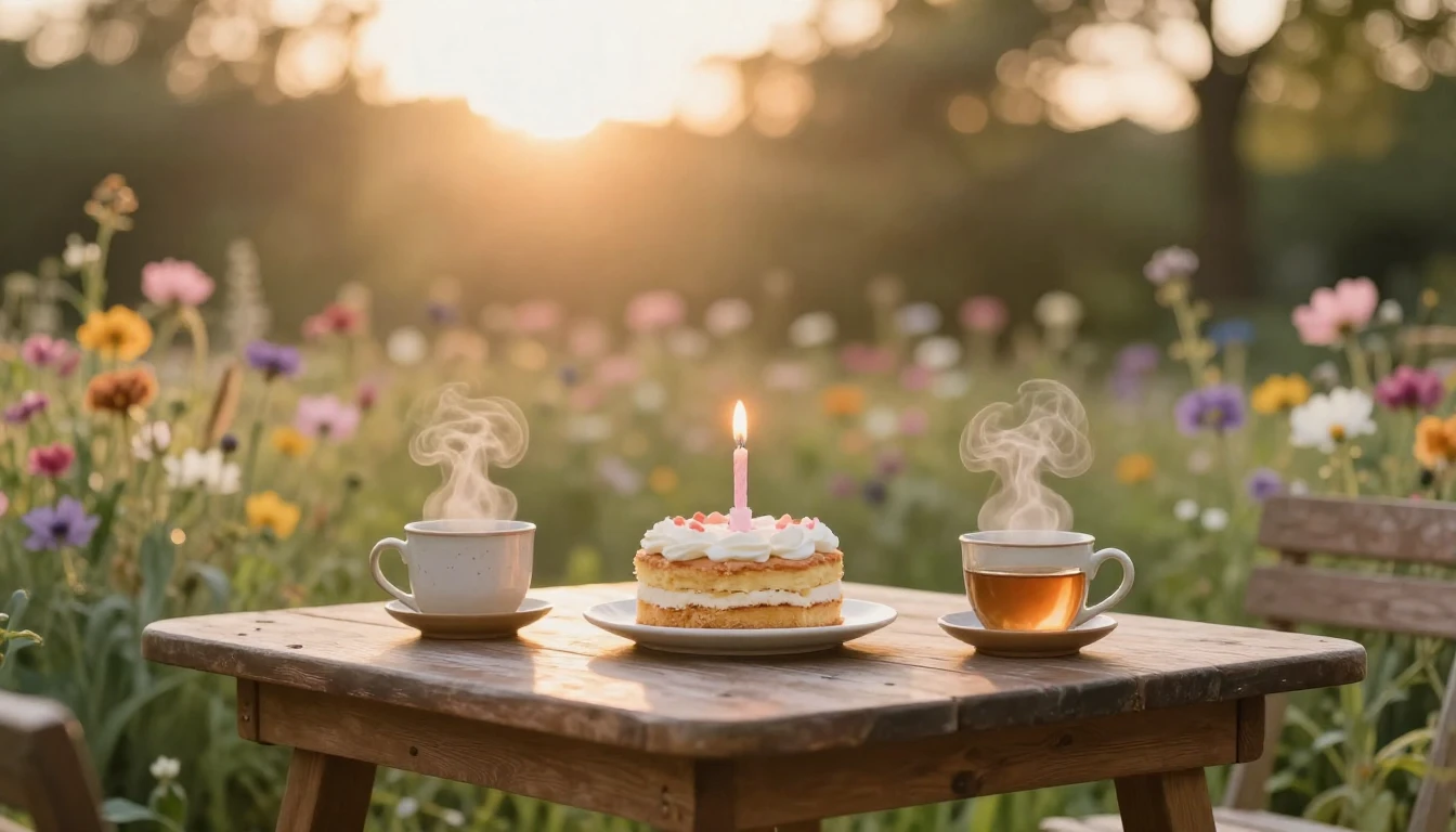 A cozy and warm outdoor celebration scene during the golden ...
