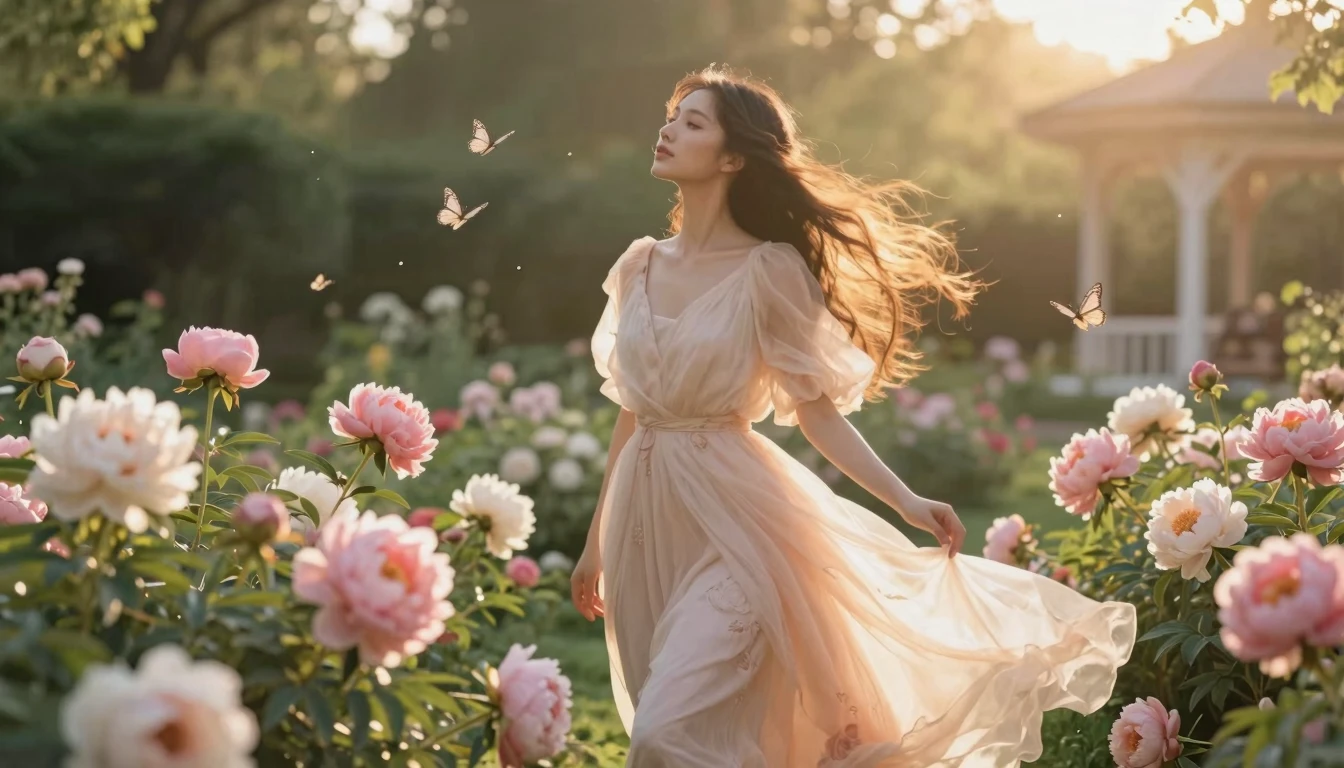 A romantic and ethereal scene of a beautiful woman standing ...