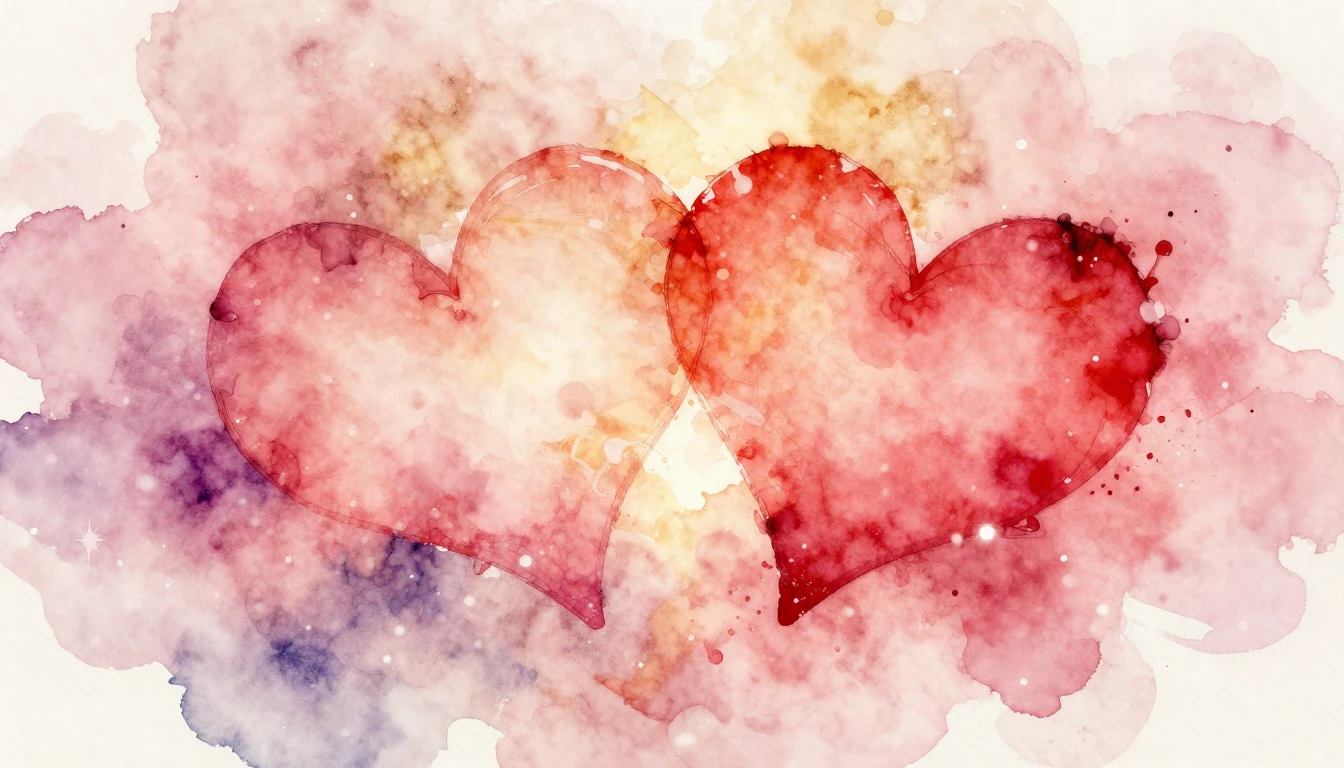 A soft and dreamy watercolor painting depicting two abstract...