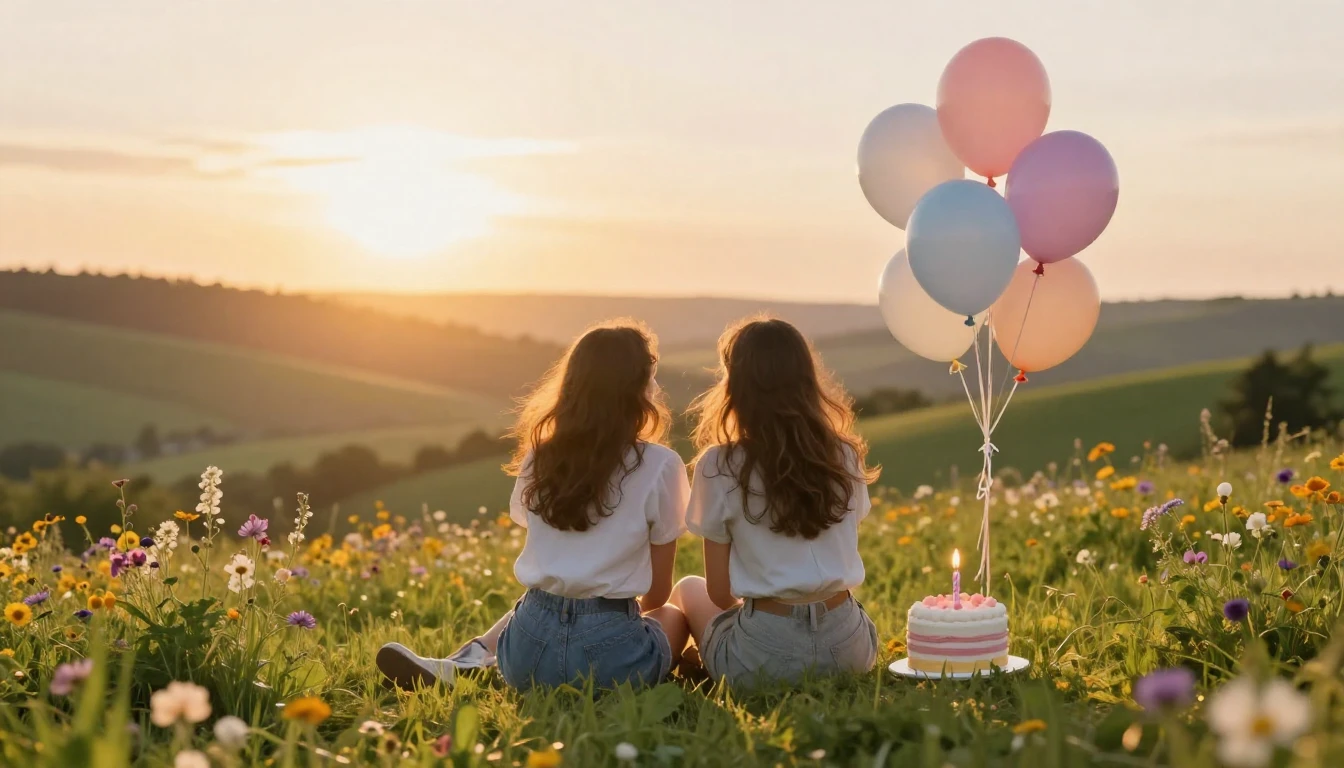 A heartwarming scene of two best friends sitting side by sid...