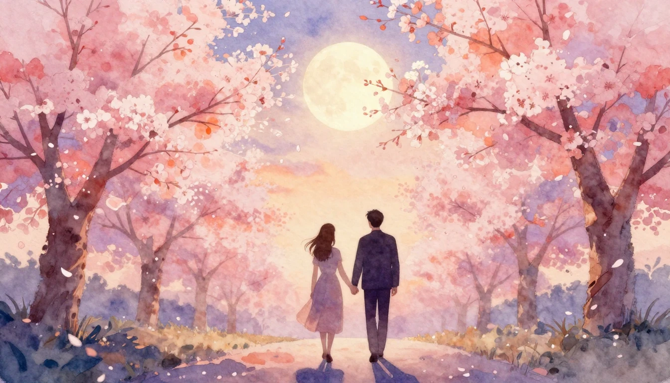 A soft and dreamy watercolor painting depicting two silhouet...