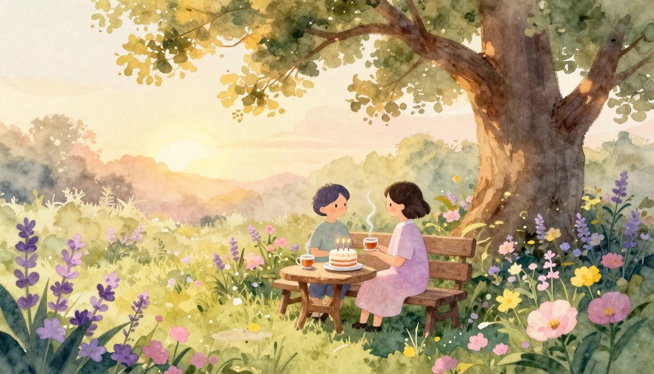 A cozy and heartwarming scene of two stylized figures sittin...
