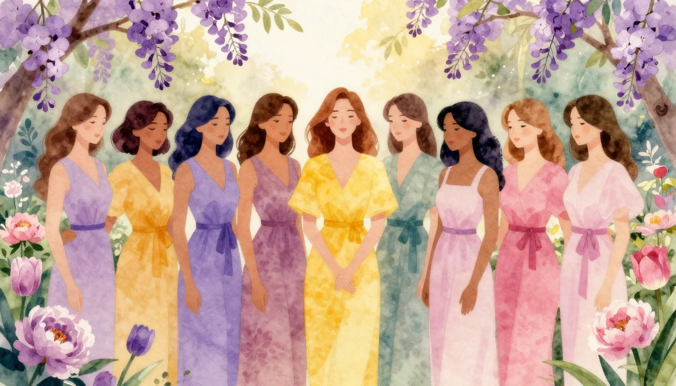 A vibrant and elegant watercolor illustration celebrating wo...