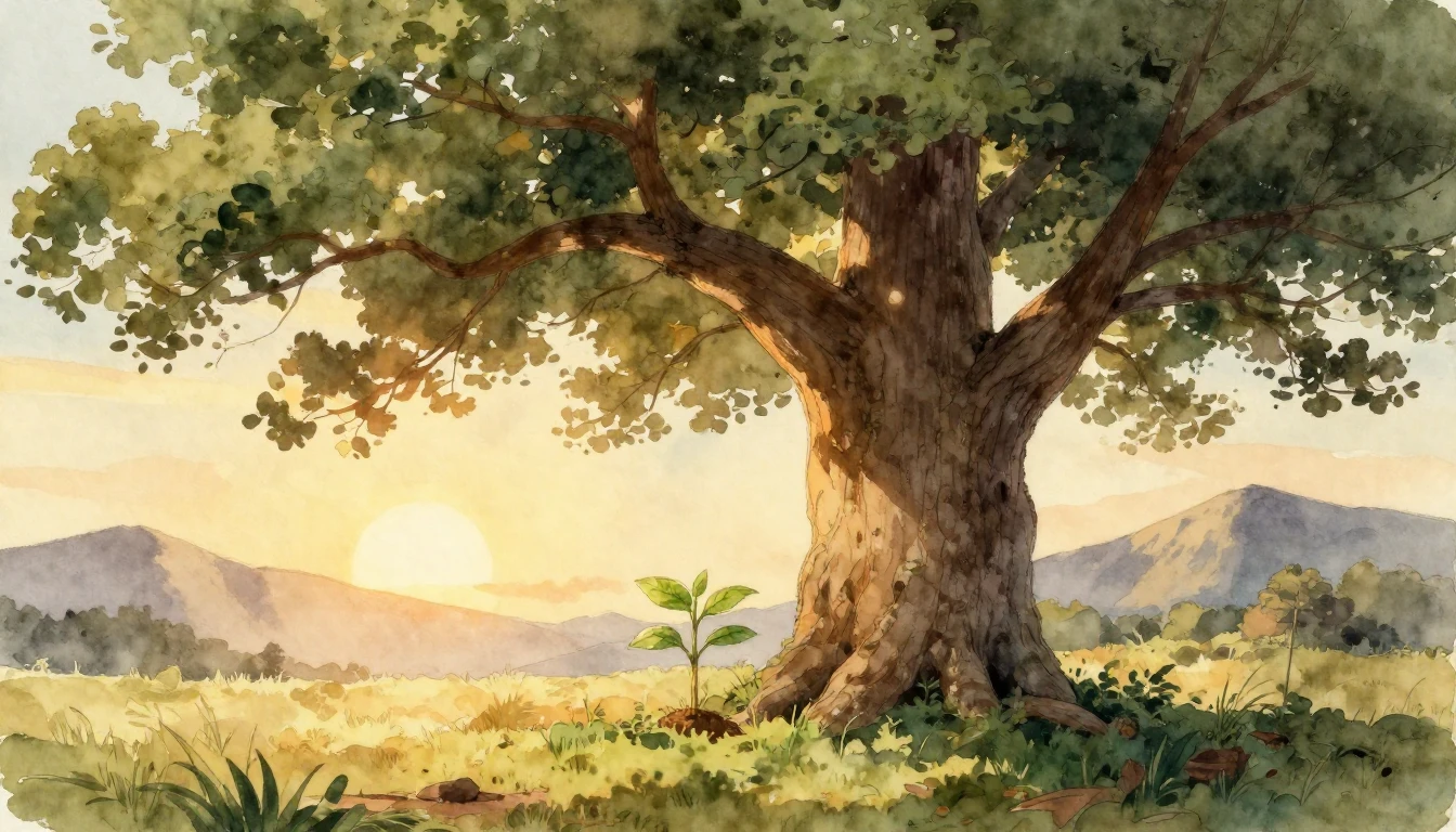 A heartwarming watercolor painting depicting a large, sturdy...