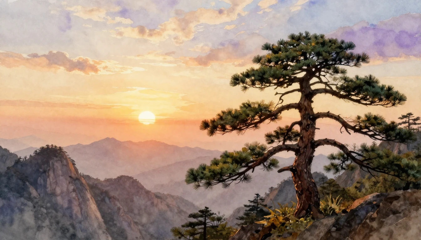 A breathtaking watercolor painting of a majestic mountain ra...
