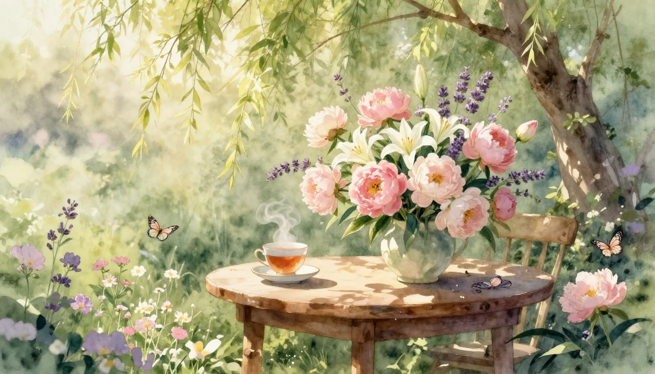 A breathtakingly beautiful garden in full bloom during a gol...