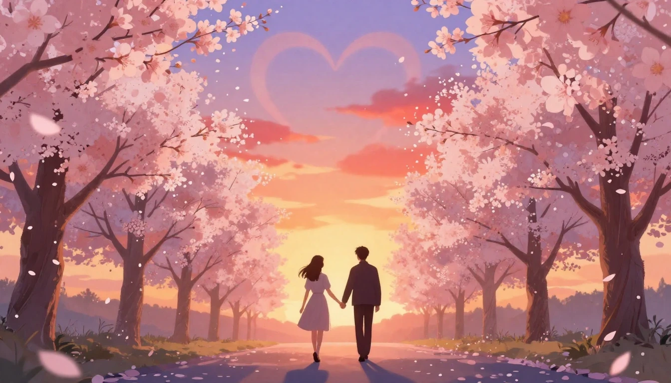A romantic and dreamy illustration featuring two silhouette ...