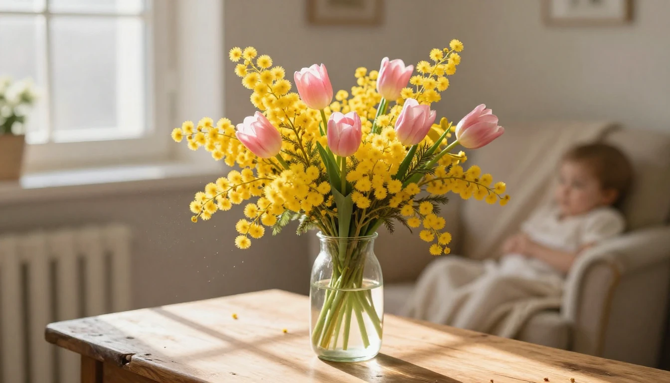 A cozy, heartwarming scene celebrating spring and maternal l...