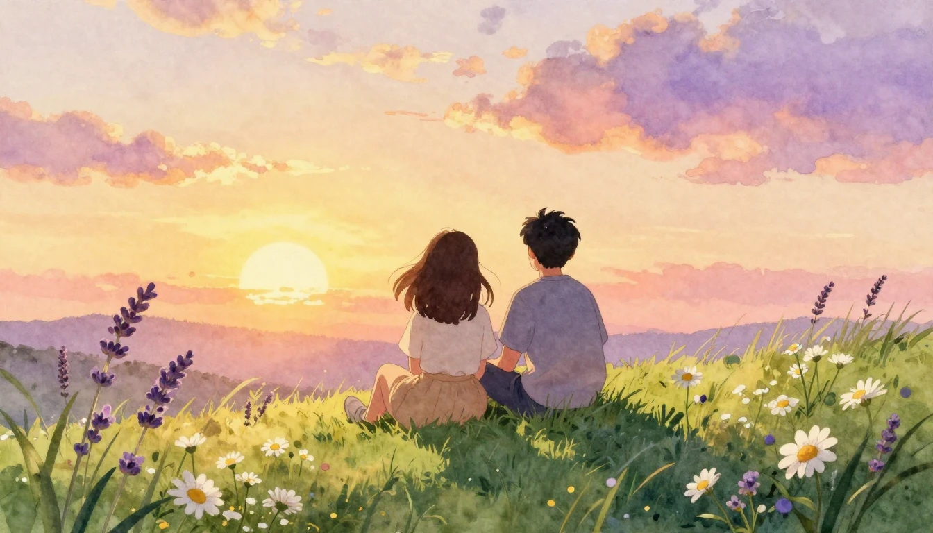 A heartwarming watercolor painting depicting two close frien...