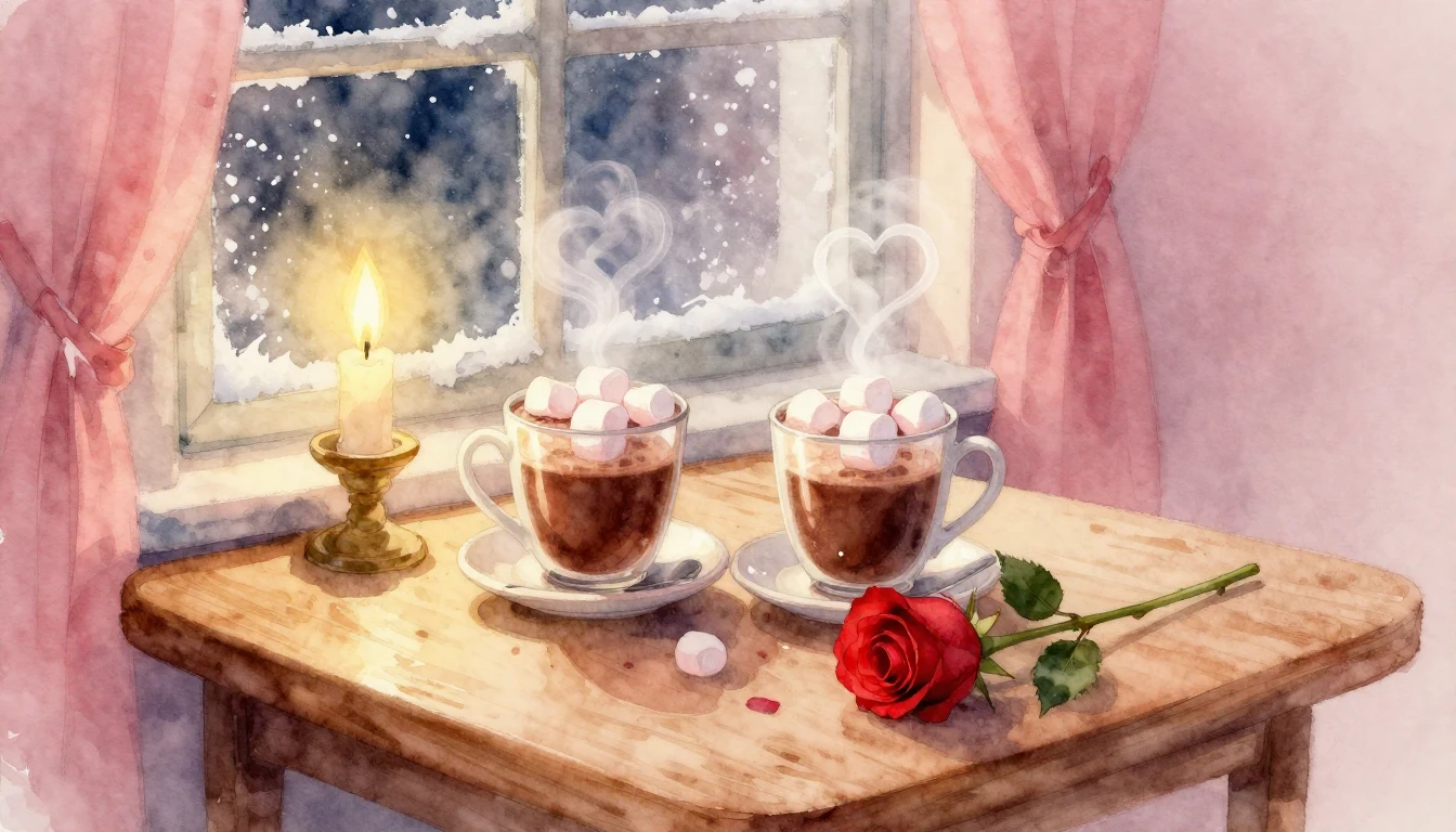 A soft and romantic watercolor illustration capturing the es...