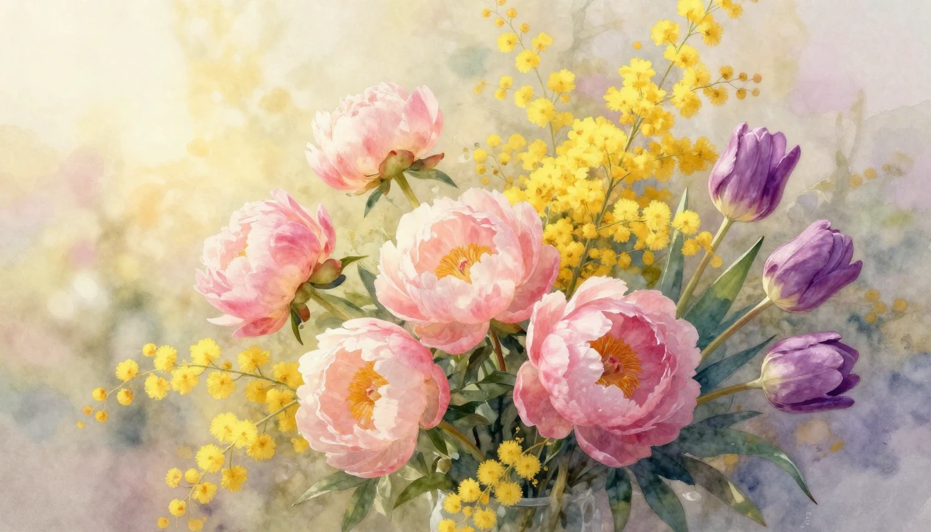 A beautiful and ethereal watercolor painting depicting a lus...