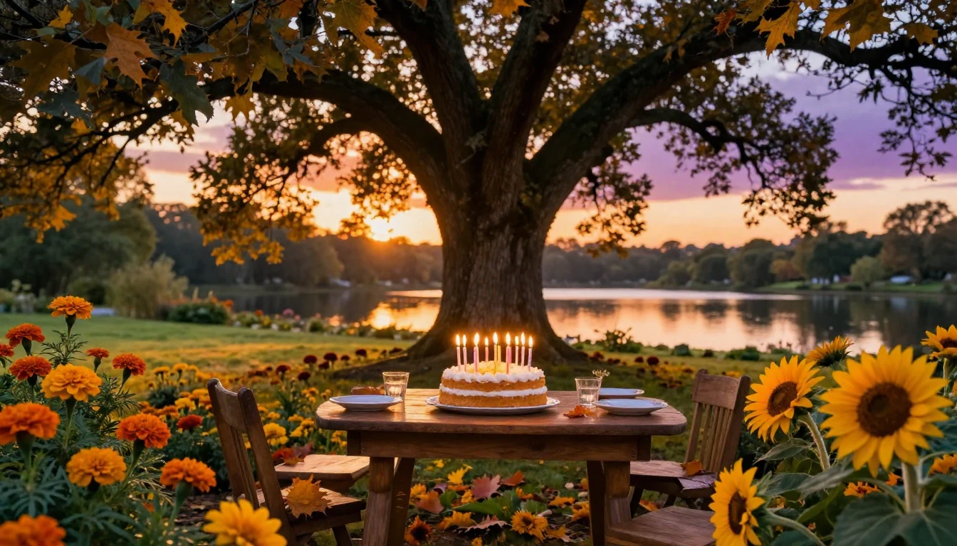 A serene and celebratory scene featuring a lush, sun-drenche...