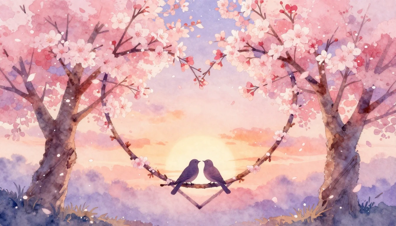 A soft and romantic watercolor painting depicting a heart sh...