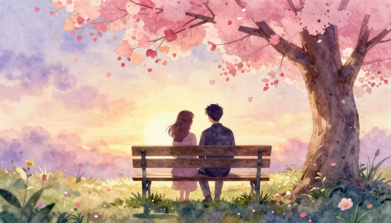 A soft and dreamy watercolor painting depicting a romantic V...