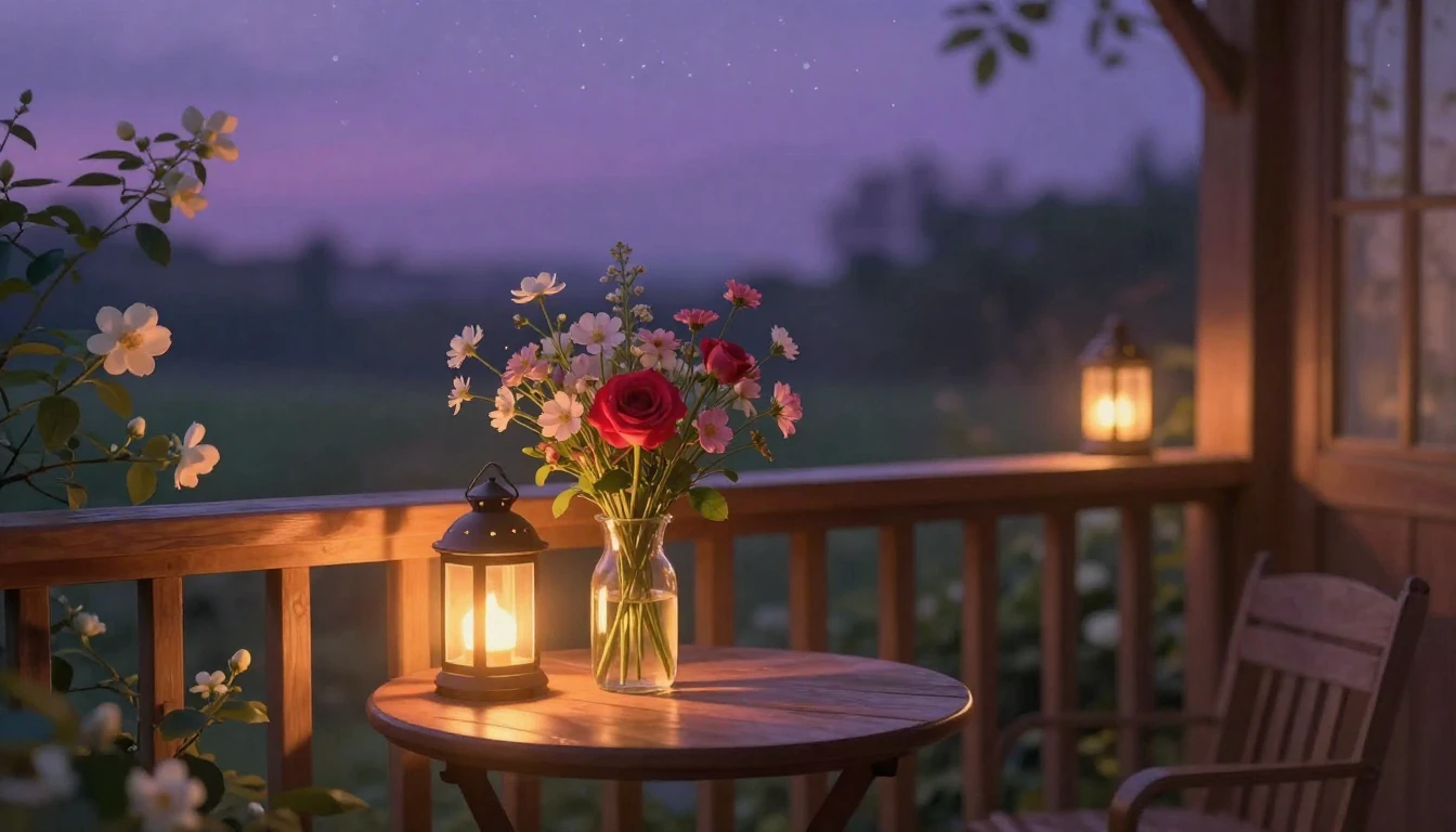 A dreamlike and romantic scene depicted in soft strokes. The...