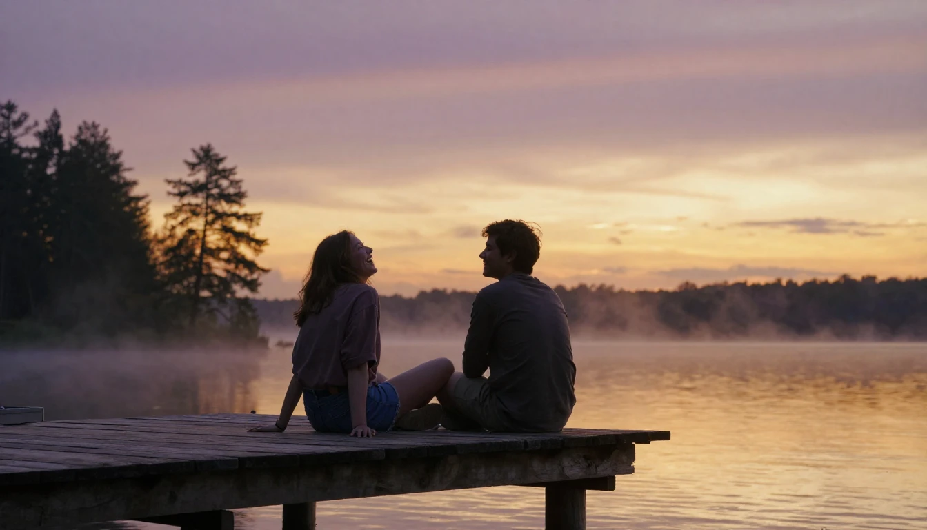 A heartwarming scene of two close friends sitting on a rusti...