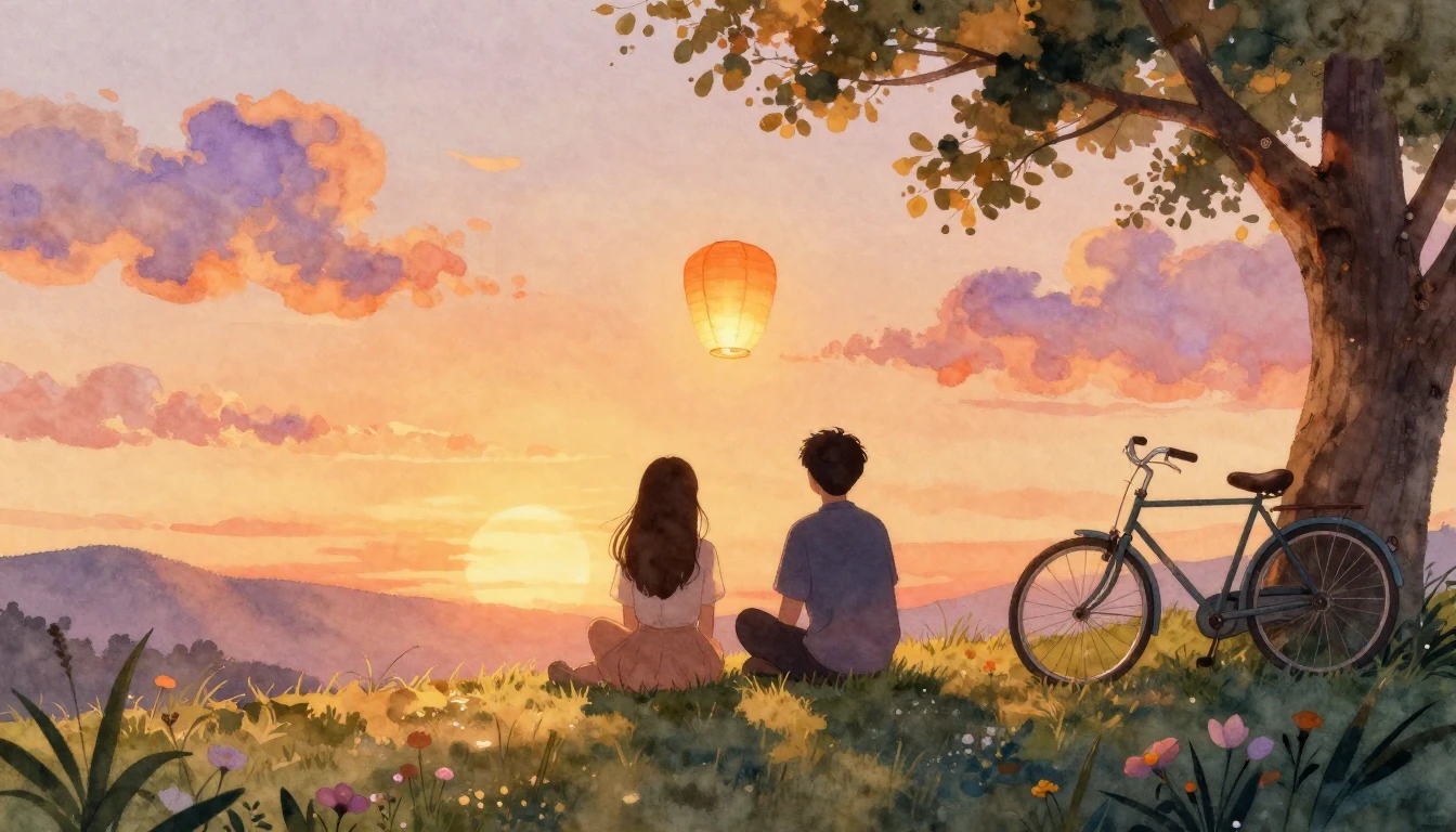 A warm and nostalgic watercolor illustration depicting two s...