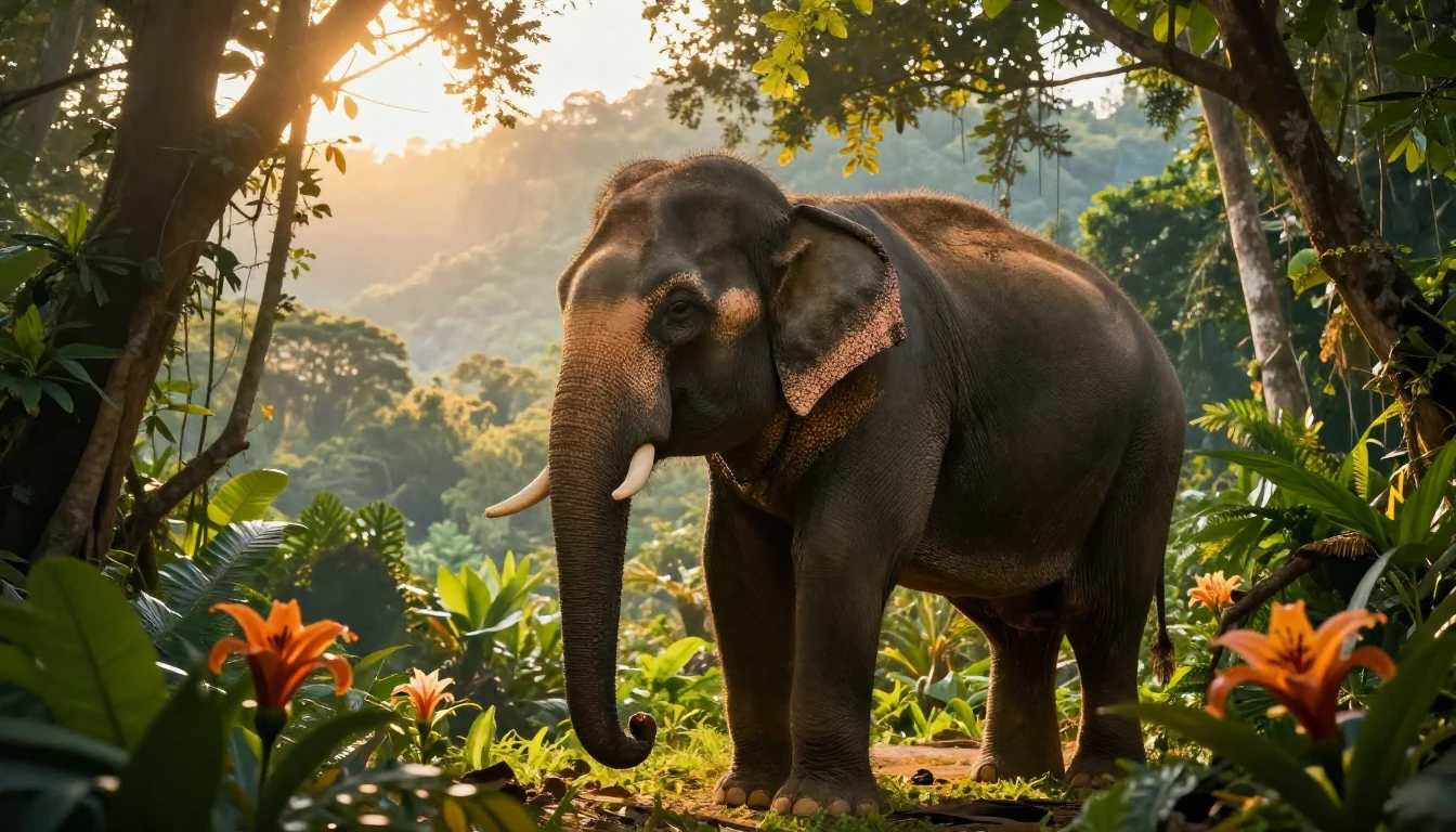 A magnificent and majestic Thai elephant standing gracefully...