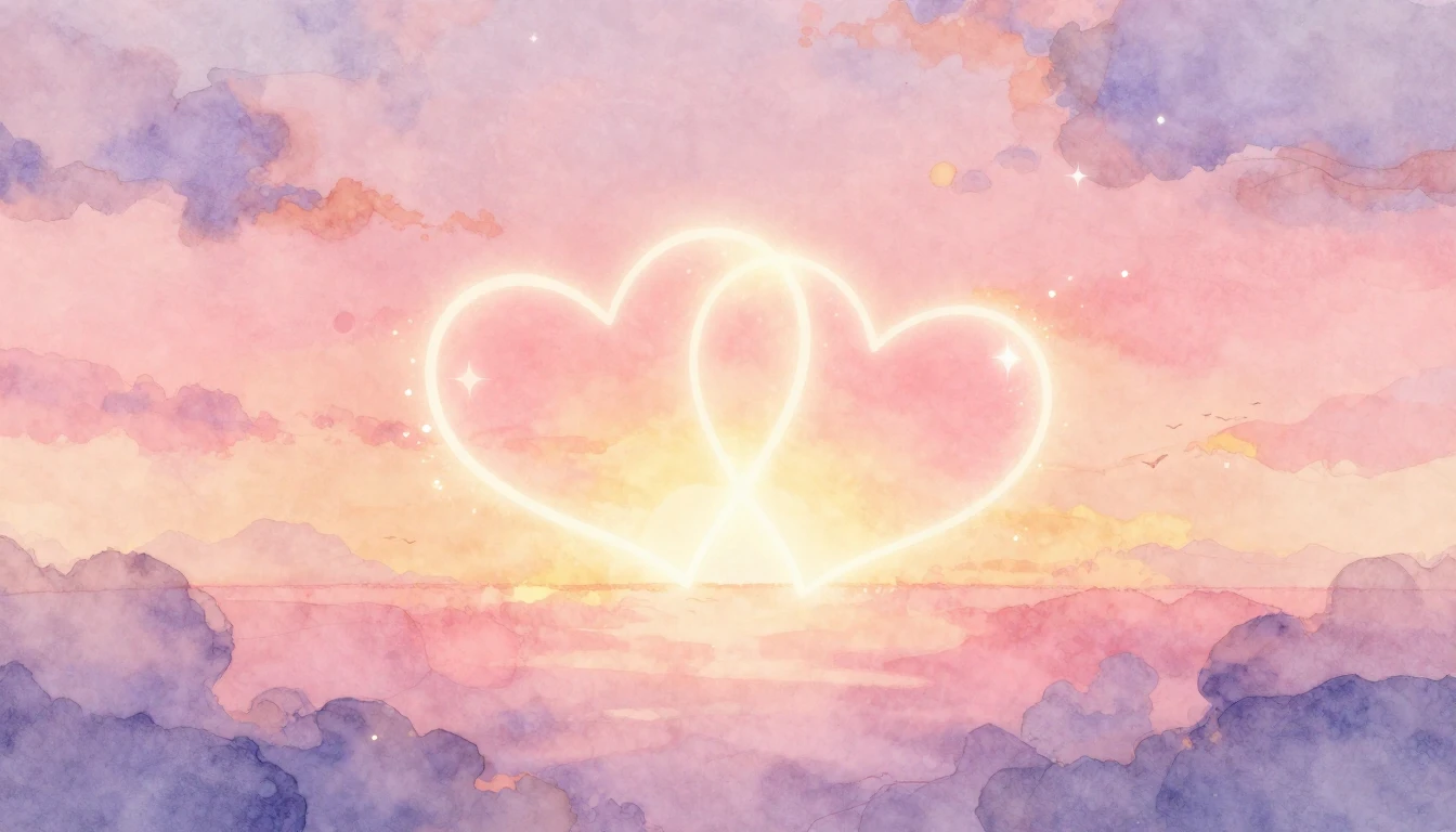 A soft and romantic watercolor illustration depicting two gl...