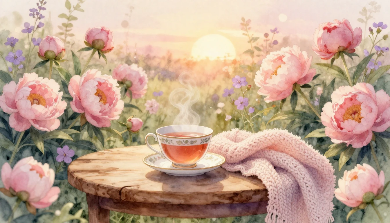 A heartwarming watercolor illustration depicting a serene ga...