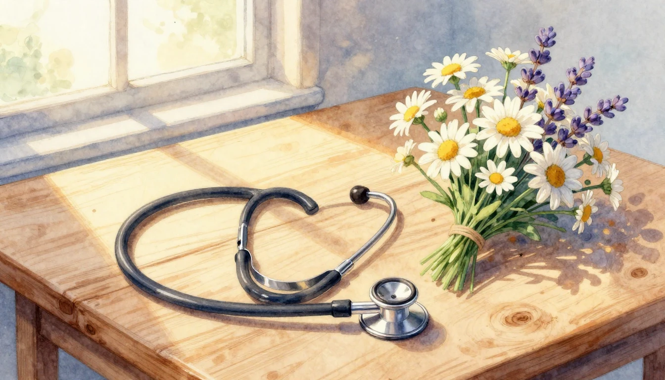 A heartwarming watercolor illustration depicting a stethosco...