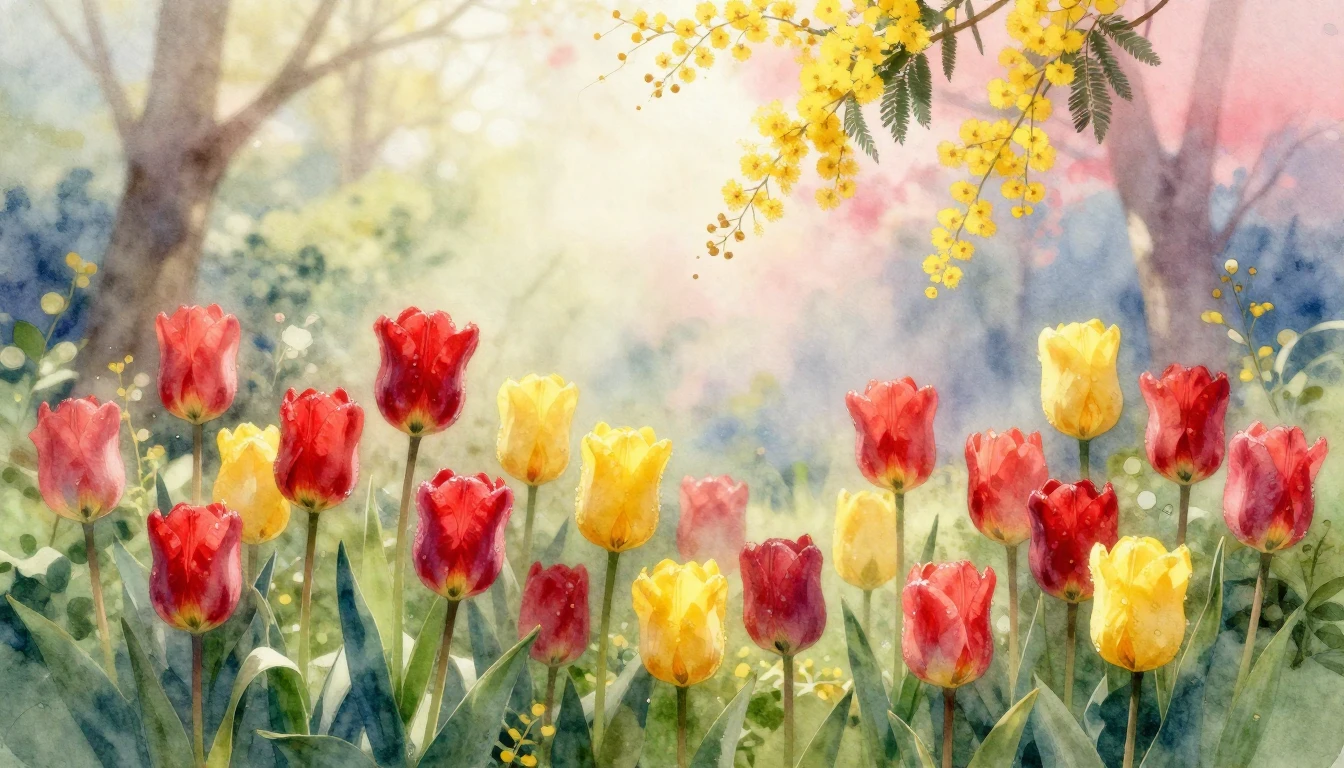 A breathtaking watercolor painting of a lush spring garden a...