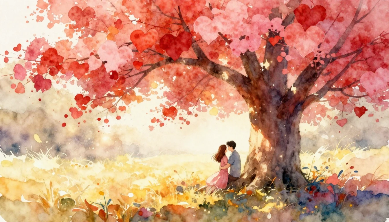 A breathtaking watercolor painting depicting a couple embrac...