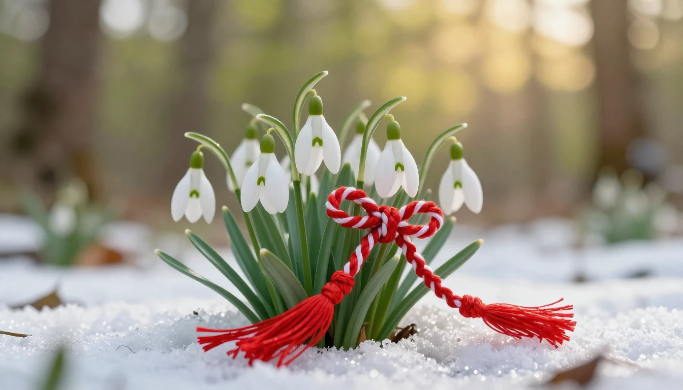 A delicate and vibrant spring scene featuring a cluster of f...