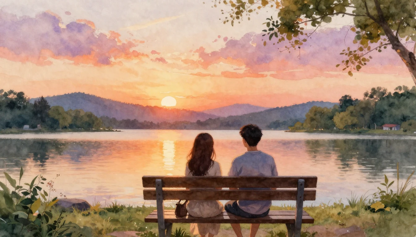 A warm and cozy watercolor painting depicting two friends si...