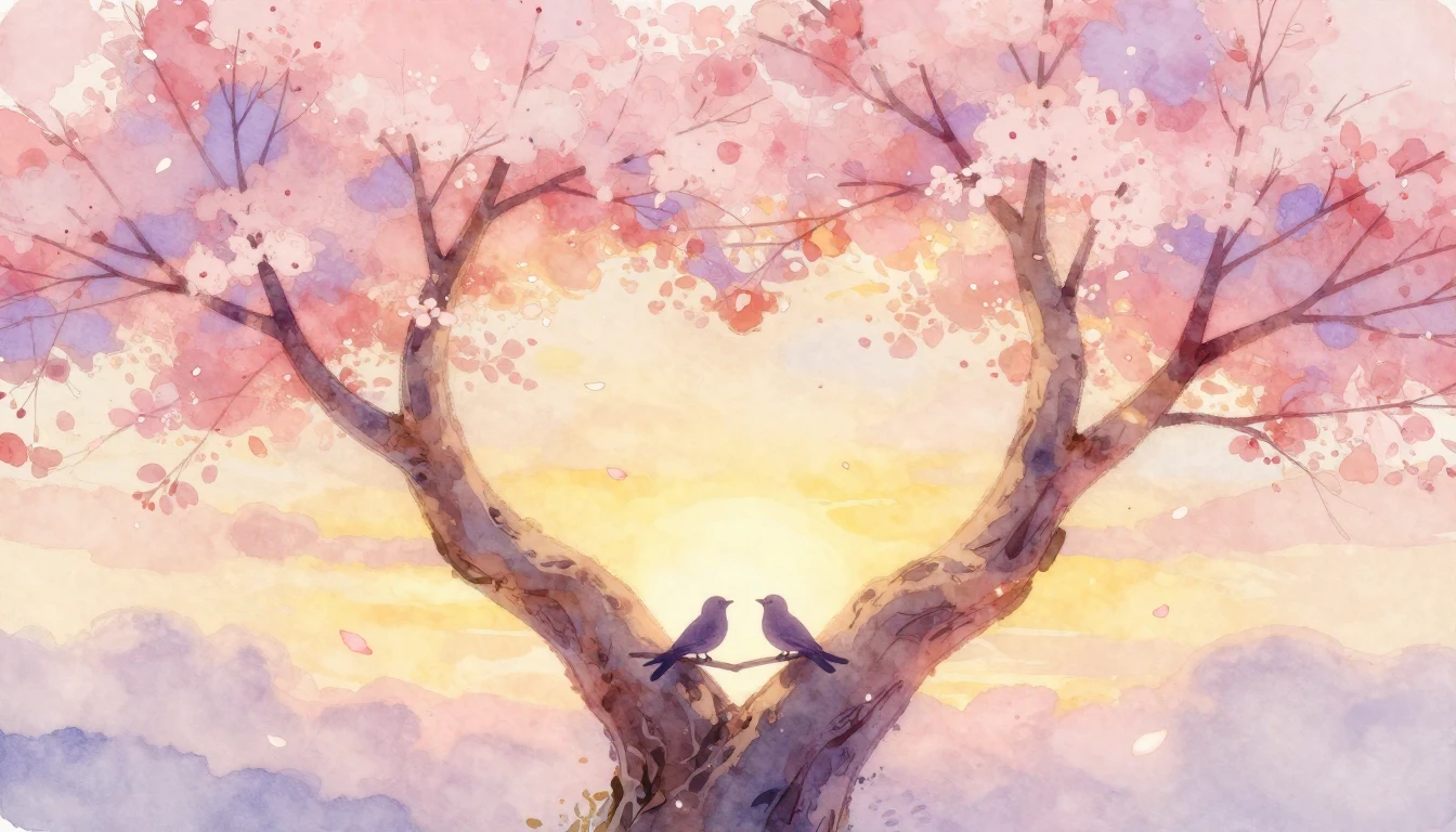 A soft and dreamy watercolor illustration depicting two inte...