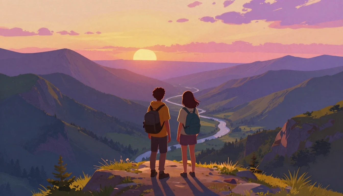 A heartwarming and vibrant digital painting of two friends s...