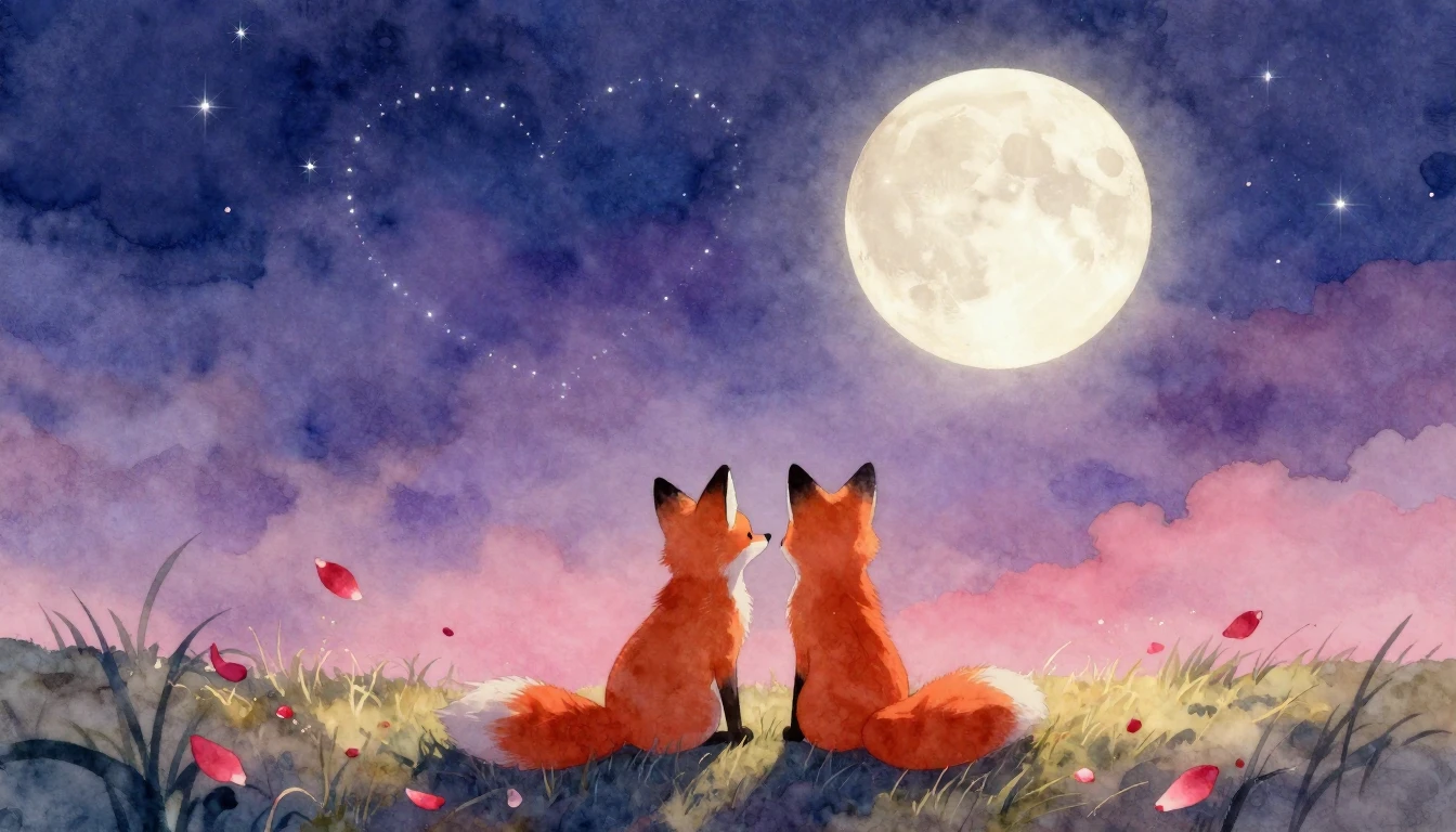 A romantic and soft watercolor painting depicting two styliz...